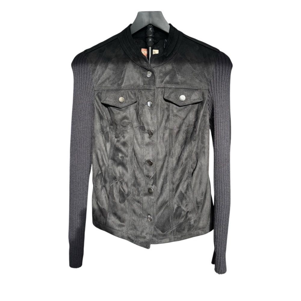 Ruff Hewn Faux Suede Sweater Jacket Black Women M Bikercore Great Shape - Picture 2 of 7
